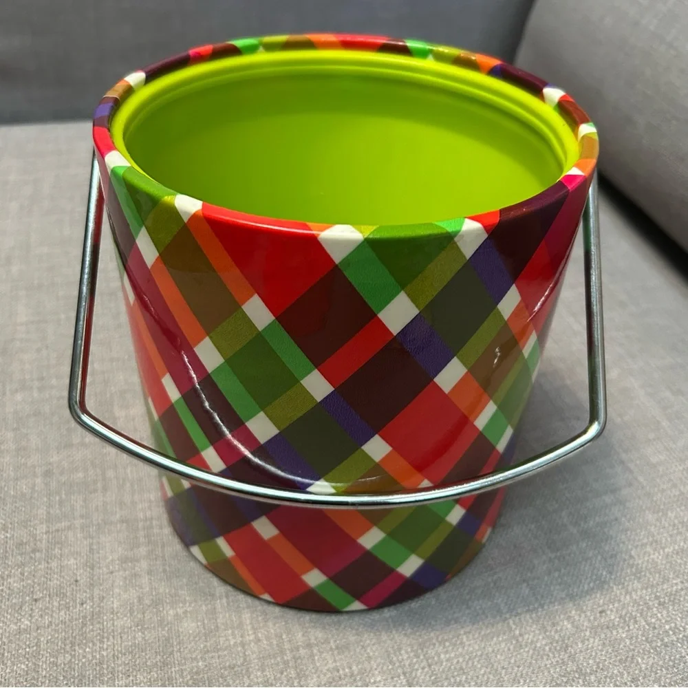 60-70’s Vintage Mod Retro Plaid Vinyl Ice Bucket MCM #10012510